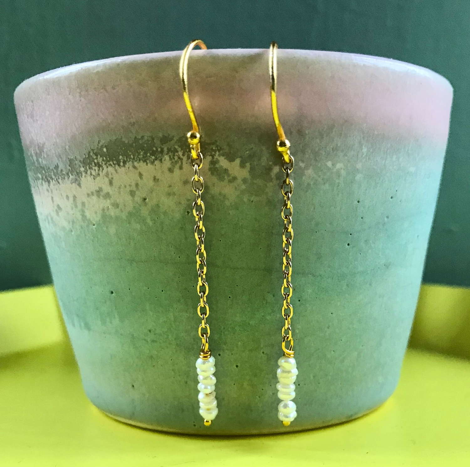 Elegant seed pearl chain earrings- gold