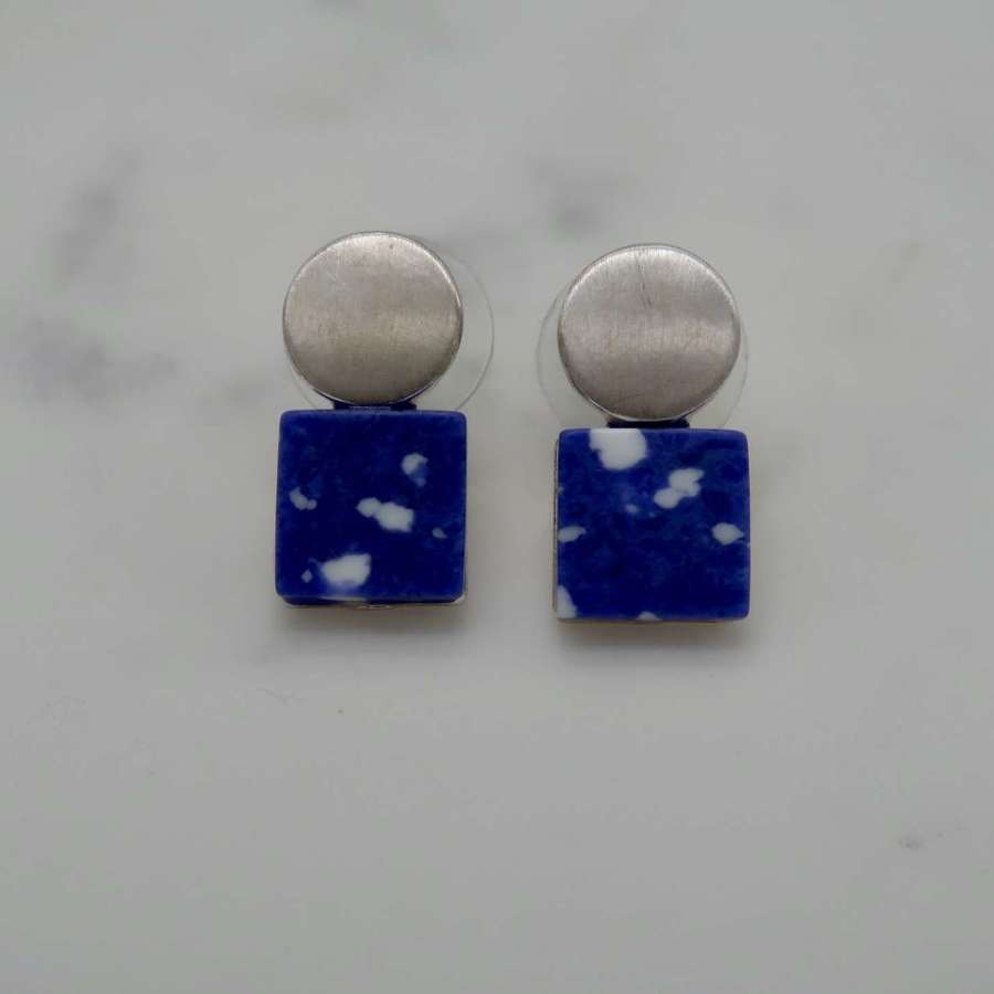 Square and circle earrings - navy